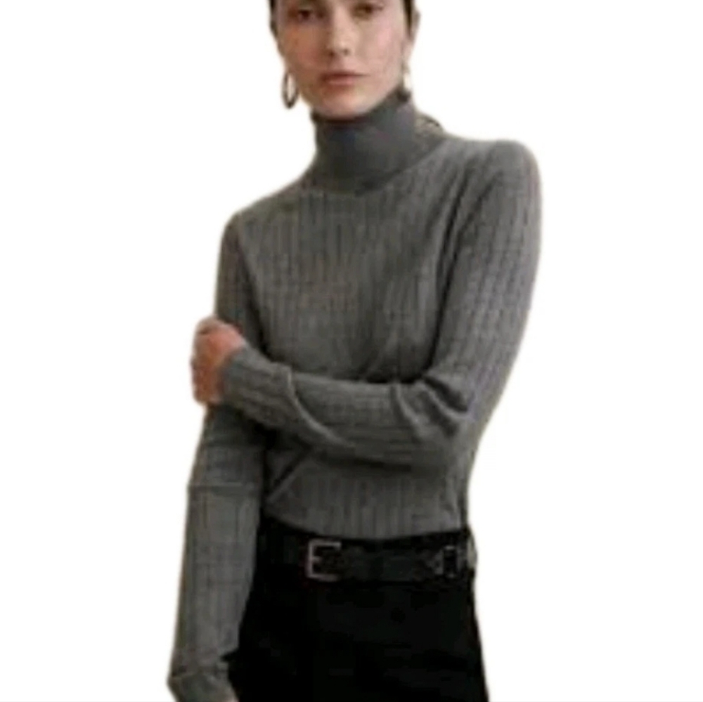 Banana Republic Nezha Turtleneck Sweater Slim Sz XL Gray Rib Knit Merino Wool